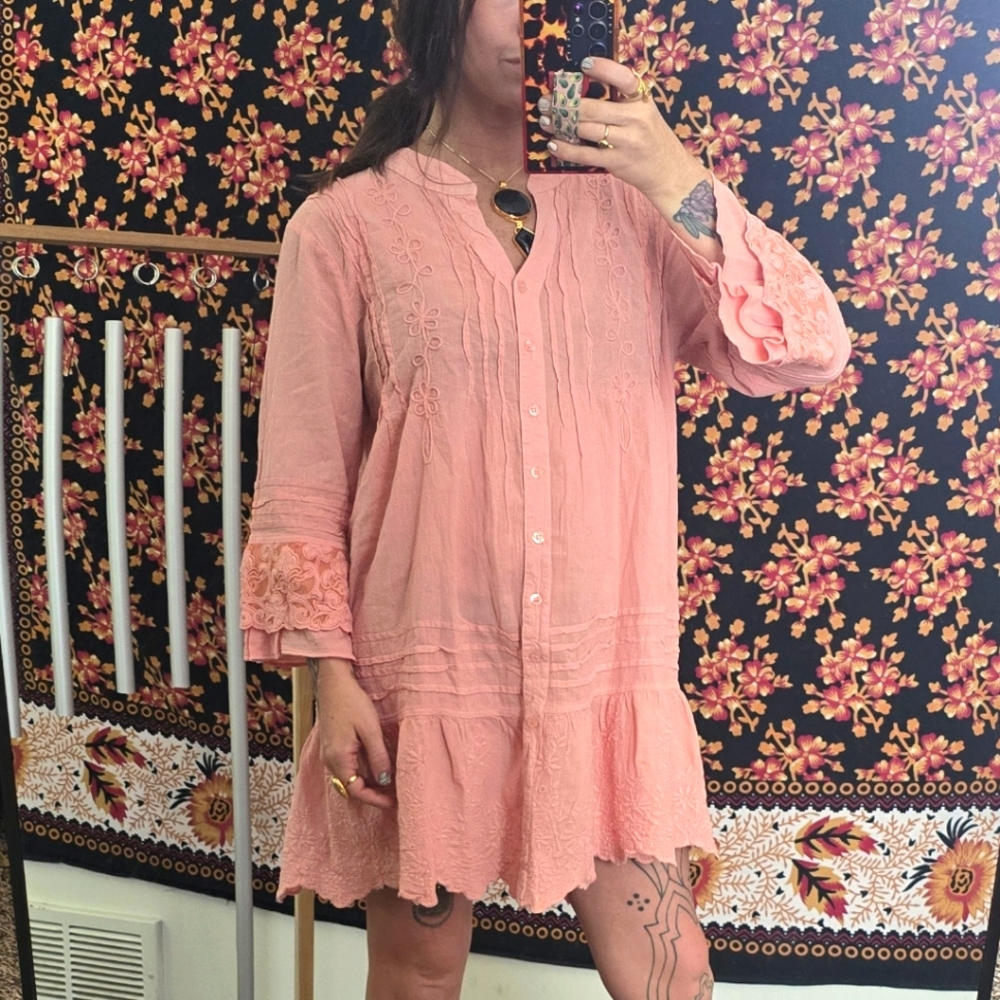 100% cotton long sleeve midi flowy loose dress